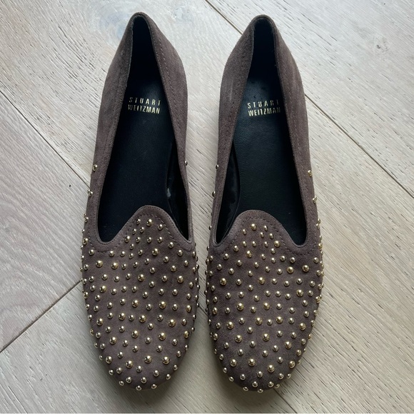 Stuart Weitzman Brown Gold Studded Flats